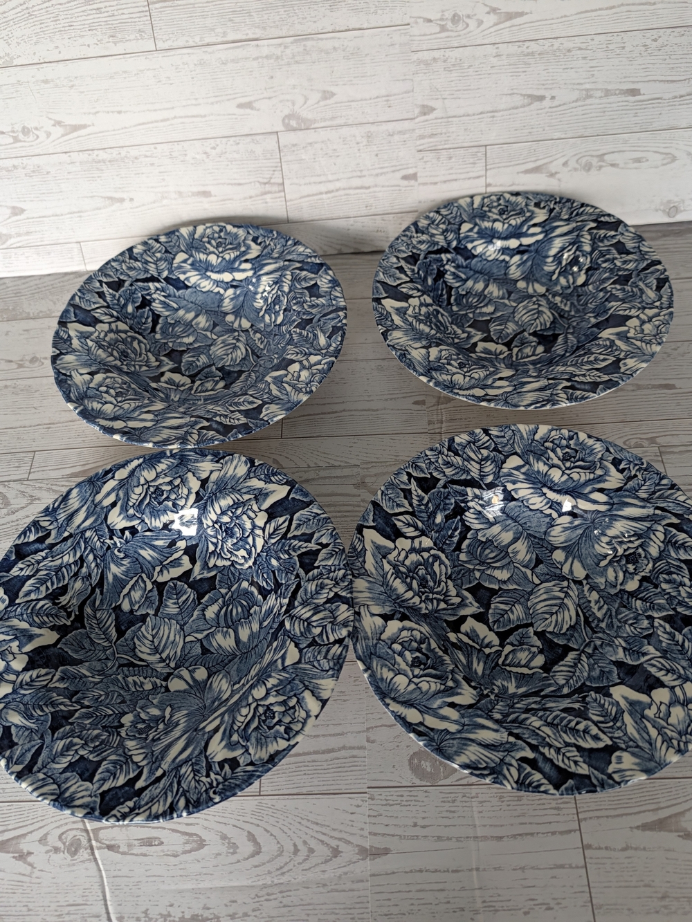 Vintage Churchill England Bermuda Blue Peony Soup Salad Bowls - Set of 4